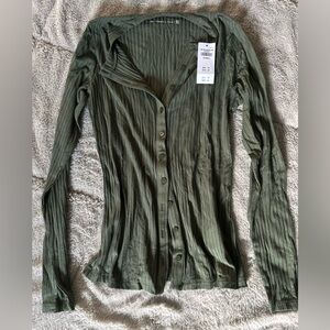 XXS/XS/S Olive green stretchy button up Abercrombie & Fitch